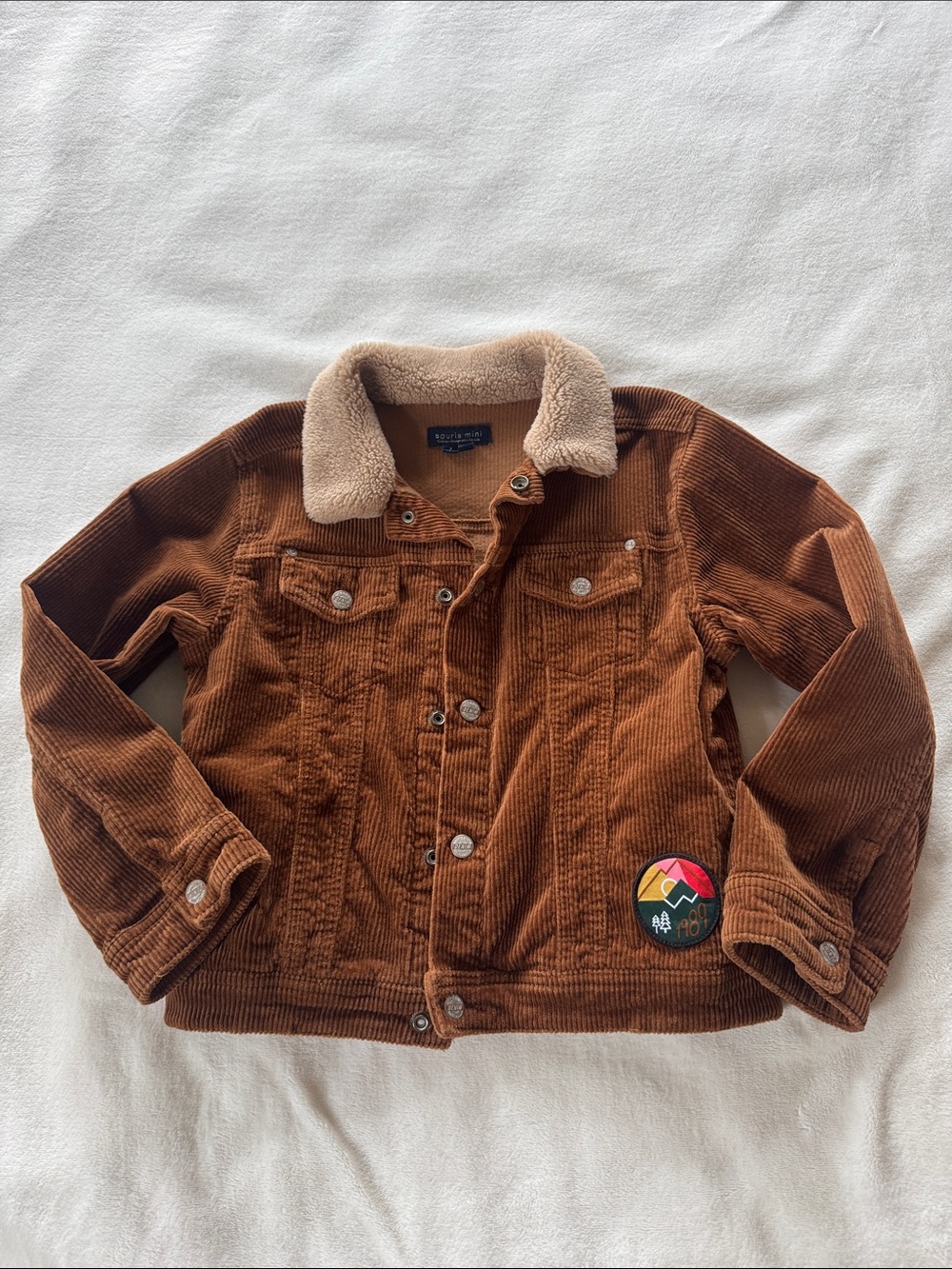 Like new Souris Mini Corduroy Sherpa Collar Jacket in Chestnut Brown